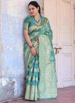 Chanderi Silk Teal Festival Wear Weaving Saree